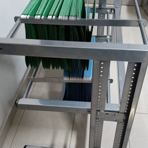 Rolling filing stand like new, aluminum with folders included