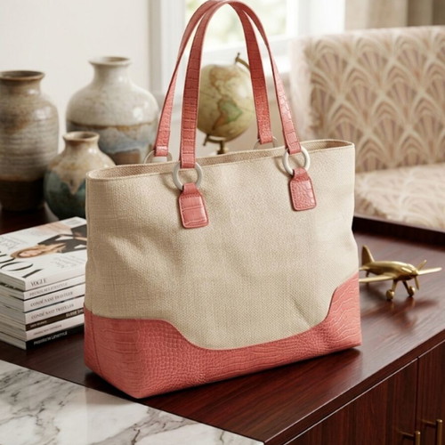Straw shoulder bag Estee Lauder like new, beige and pink