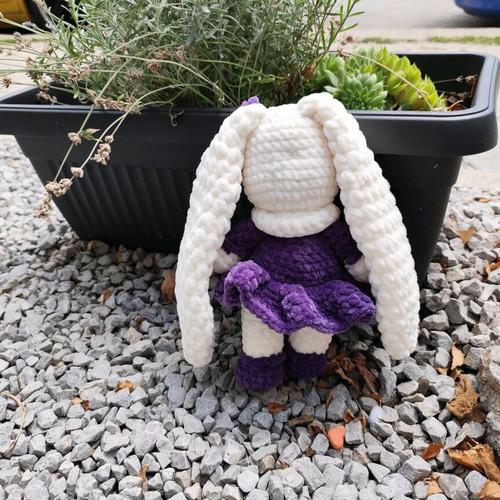 Handmade plush bunny 27 cm new with purple dress