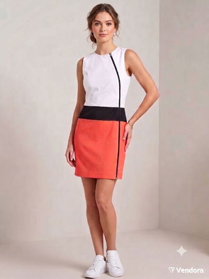 Jezebel sleeveless vintage color-block dress with diagonal zipper, size M