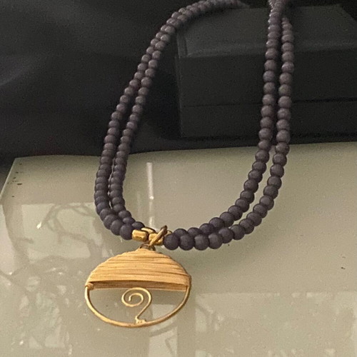 Handmade necklace new with semi-precious haolite stones and steel motif
