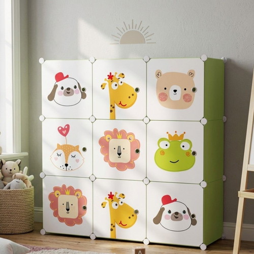 Children's Modular Wardrobe 9 Modules Green Toy Storage Cabinet