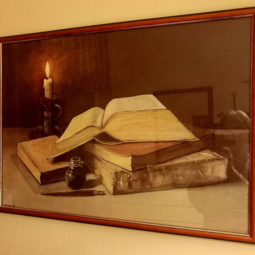 Painting like new with glass and wooden frame in earthy colors