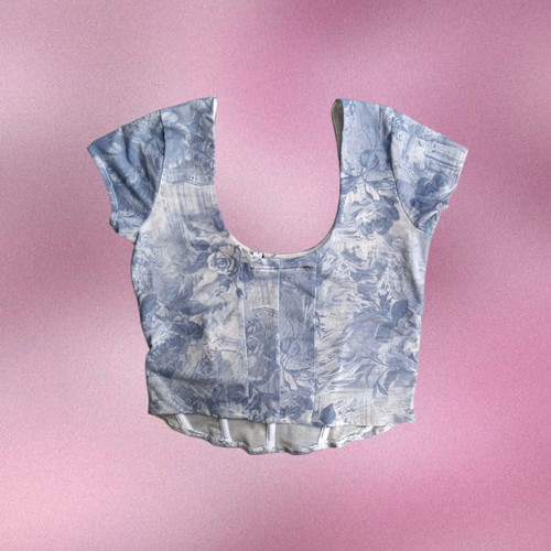White Corset Top with Light Blue Prints like new, size M