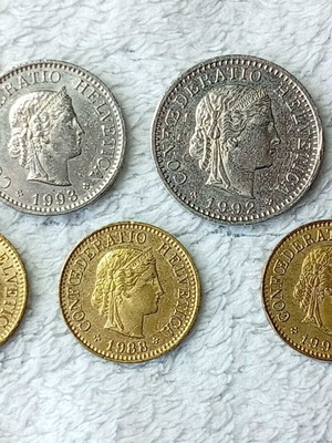 Swiss Coins used, set of 5 M3-72