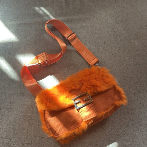 Boho orange fur bag