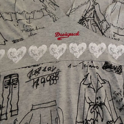 Desigual boho dress with hearts, V neckline, size L