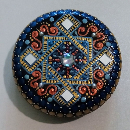 Mandala Stone handmade decorative round 7 cm new
