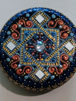 Mandala Stone handmade decorative round 7 cm new
