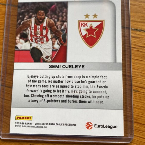 Semi Ojeleye 2025-26 Panini Contenders EuroLeague Game Night Ticket Cracked Ice