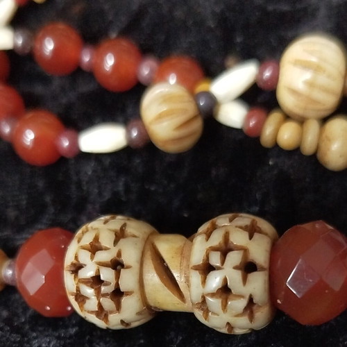 Ethnic style necklace new with carnelian and ivory beads 72-76 cm