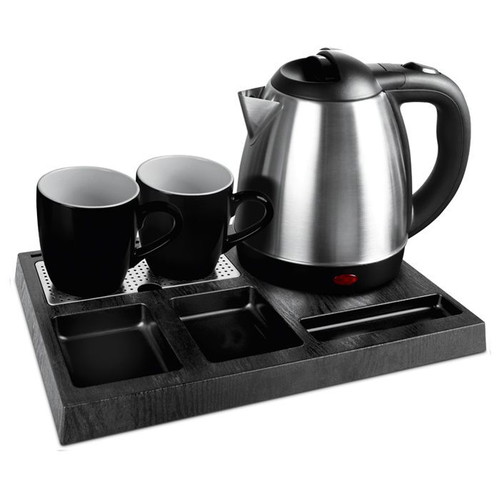 Welcome tray with inox kettle 1.2L and 2 cups made to order