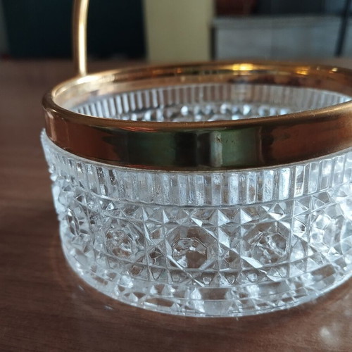Fondue dish pressed glass with geometric 80's patterns used