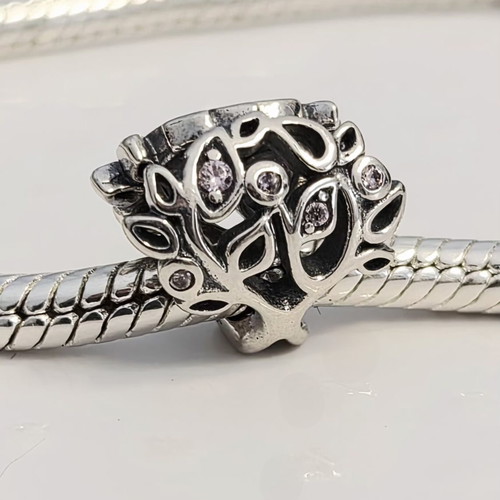 Pandora Charm Family Tree Openwork Sterling Silver with Pink Crystals new