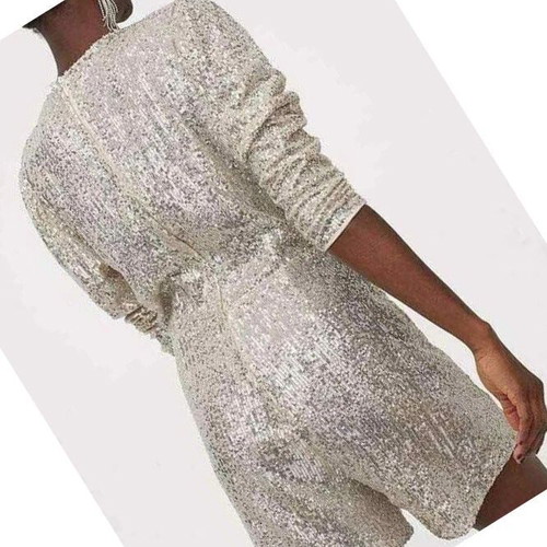 H&M Sequin playsuit silver with sequins like new, size 34
