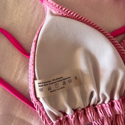 Pink women's bikini set used, high-waisted Brazil style with side strings
