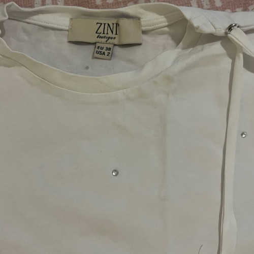 Zini t shirt white with detachable bralette with rhinestones like new