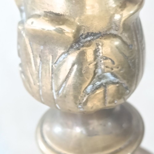 Vintage brass lamp base used, classic tall candlestick