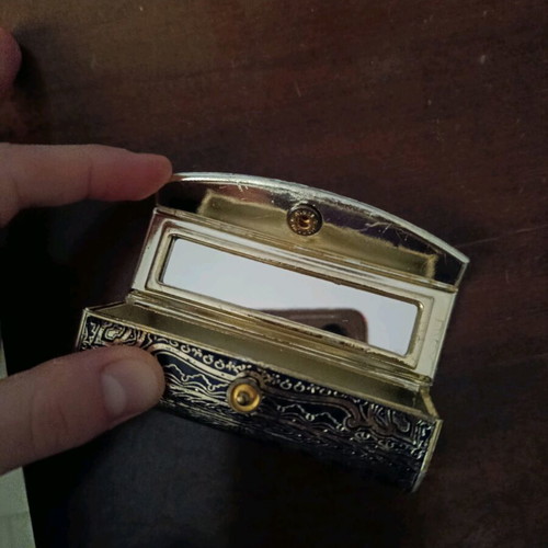 Vintage lipstick case used, Italian with art deco mirror