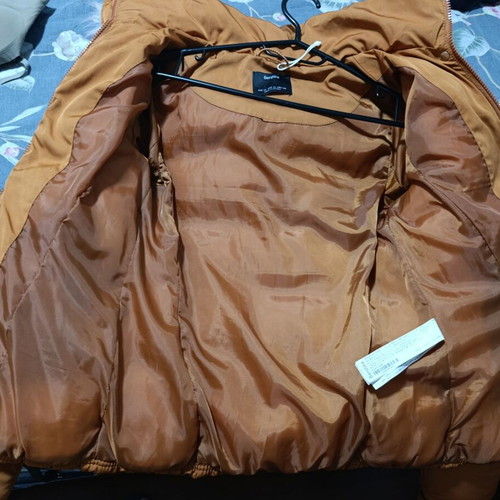 Bershka women's short jacket with fur hood like new, orange, XS