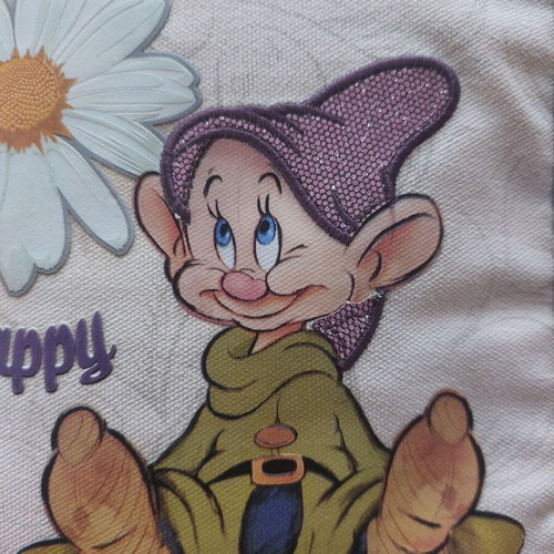 Vintage Disney χιαστί τσάντα με Dopey, μεταχειρισμένη, καμβάς μπεζ και μωβ