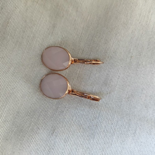 Pink gold earrings with stone new, stainless steel