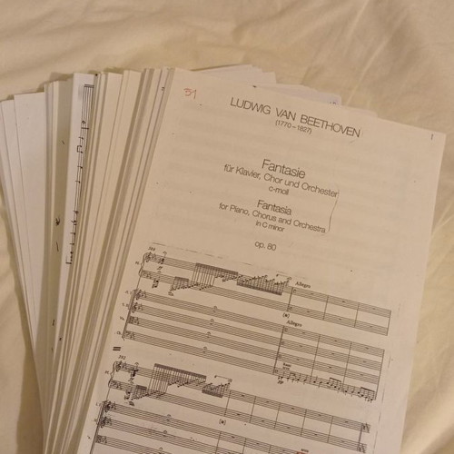 Sheet music and song photocopies used, notes and lyrics