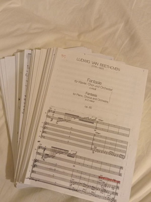 Sheet music and song photocopies used, notes and lyrics