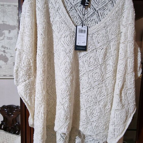 Knitted poncho Mat Fashion new, ecru, one size