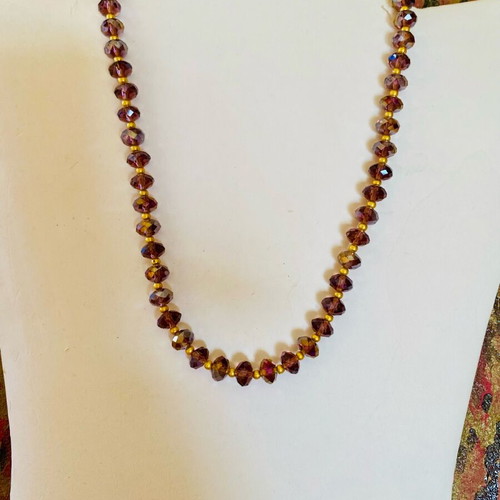 Handmade necklace new with brown purple beads and gold-tone spacers