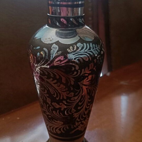 Vintage metal vase made of brass with embossed designs like new