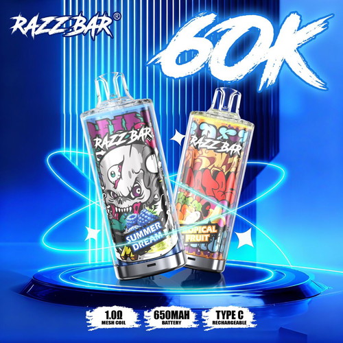 Razz Bar 60K Disposable Vape new, up to 60,000 puffs, variety of flavors