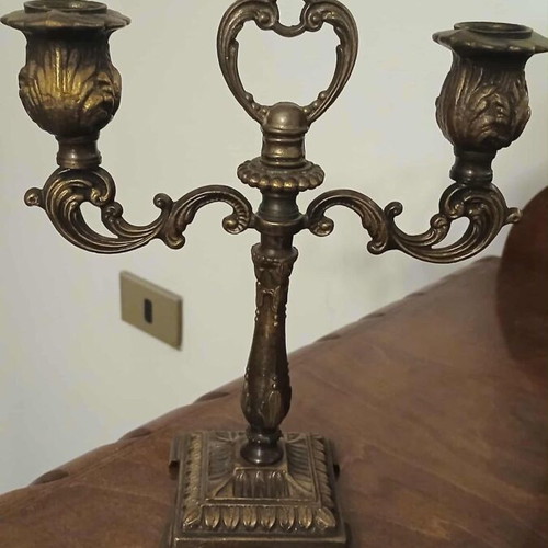 Double Candlestick like new with Rococo decoration and natural patina