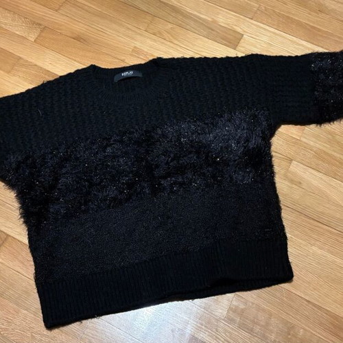 Replay knitted sweater black size S like new with metallic detail