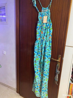 Women's jumpsuit new, size Small, blue with butterfly pattern