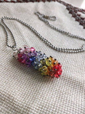 Κολιέ μακρύ rainbow με ακρυλικά κρύσταλλα και ατσάλινη αλυσίδα κατόπιν παραγγελίας