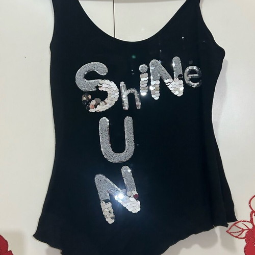 JusTop top with sequins asymmetrical, like new, black and silver