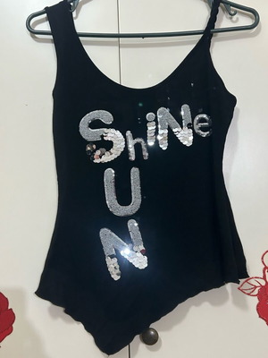 JusTop top with sequins asymmetrical, like new, black and silver
