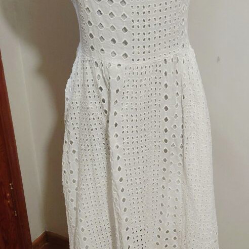 White Maxi Dress Broderie Anglaise, 100% Cotton, New