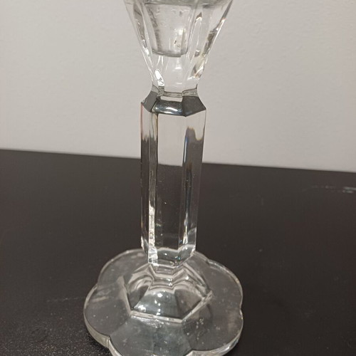 Crystal candlesticks set used, two pieces with flower design