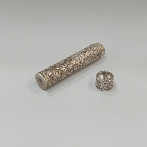 Antique silver 800 needle case with embossed floral decoration