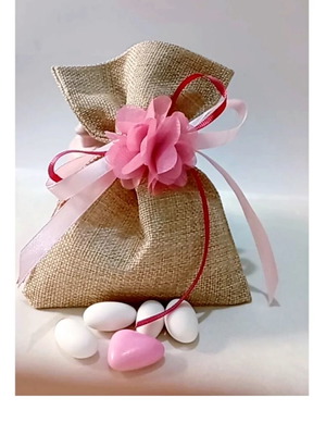 Handmade bombonieres in natural color pouch with flower made to order