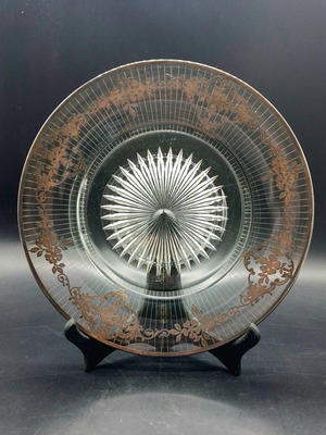 Vintage κρυστάλλινο πιάτο 25cm με γνήσιο ασήμι (Sterling Silver Overlay)