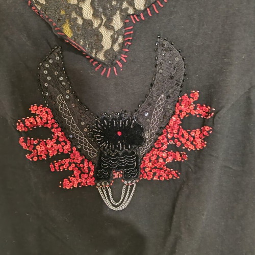 Lucifair blouse like new with embroidery and lace back, black, size L