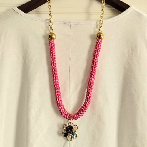 Handmade Unique Long Necklace Fuchsia Gold