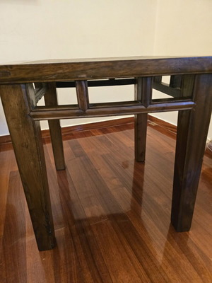 Solid wood side table used, decorative surface 60x64 cm