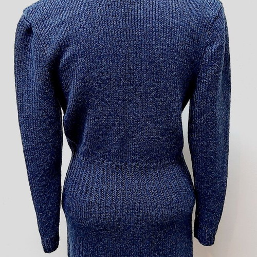 Vintage Hand-Knitted Dress Blue Wool Blend Size L 90 cm
