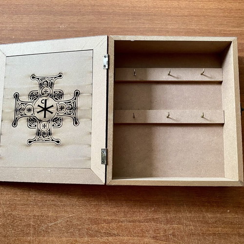 Handmade wooden key box with Byzantine design, new