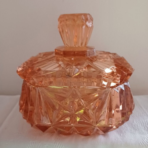 Glass vintage bonbonniere 1960s in terracotta color like new