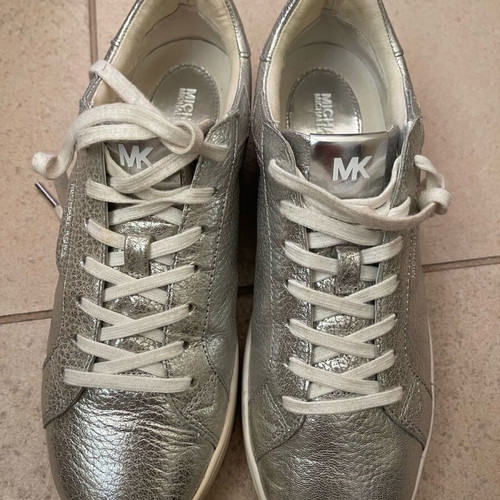 Michael Kors Keating Lace Up Silver Athletic Shoes like new size 39